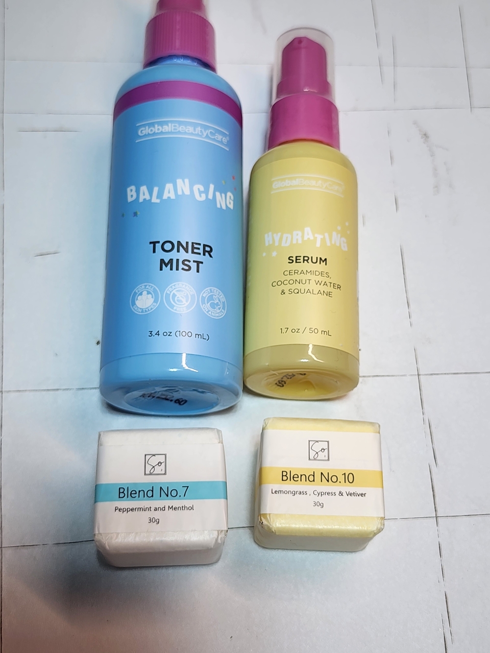 GlobalBeautyCare Balancing Toner Mist, Hydrating Serum & 2 Shower Steamers